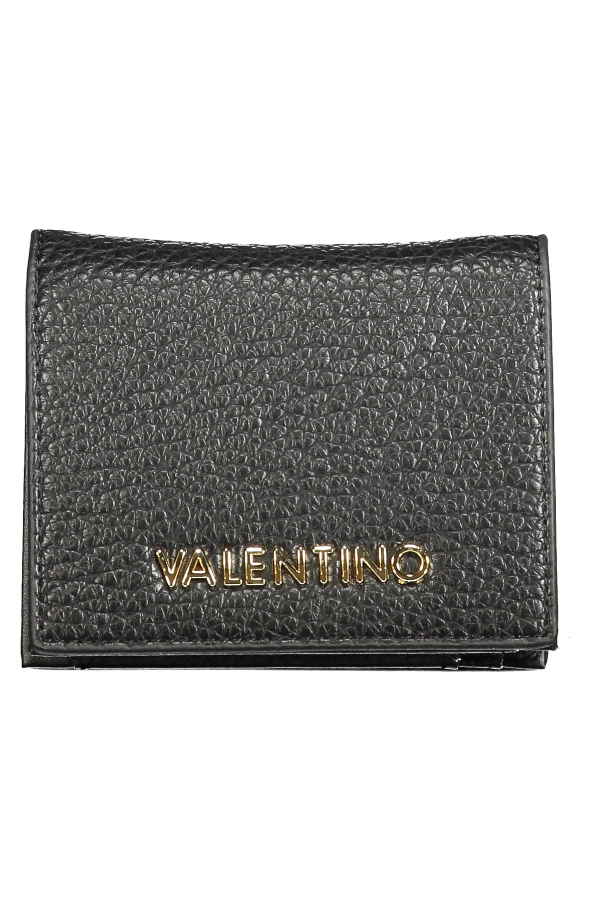 Valentino women's black leather wallet with sleek design and Valentino branding, featuring multiple card slots and a secure coin pocket.