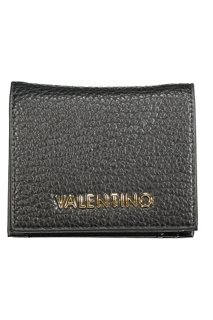 Valentino women's black leather wallet with sleek design and Valentino branding, featuring multiple card slots and a secure coin pocket.
