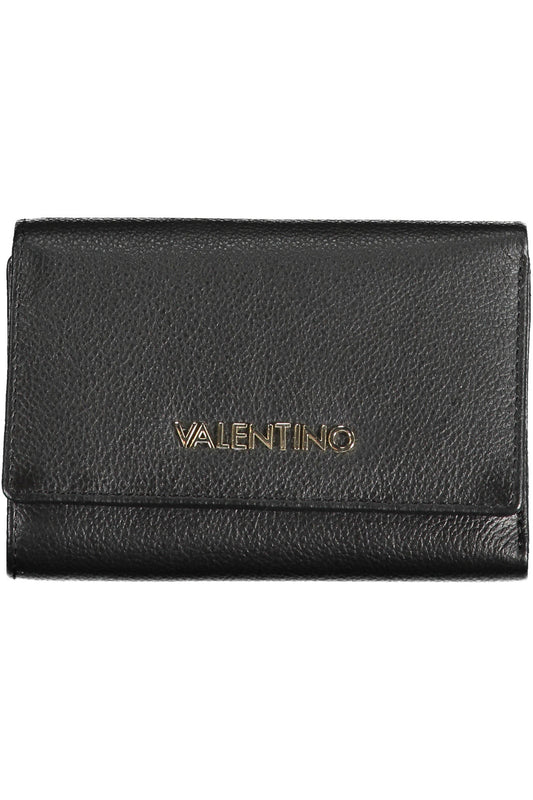 Black Valentino women's wallet with sleek leather design, featuring multiple card slots and a zippered coin compartment.
