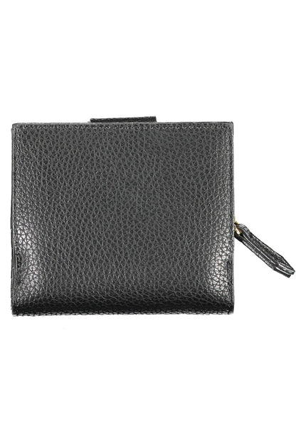Black Valentino women's wallet with sleek leather design, featuring multiple card slots and a compact, stylish appearance.