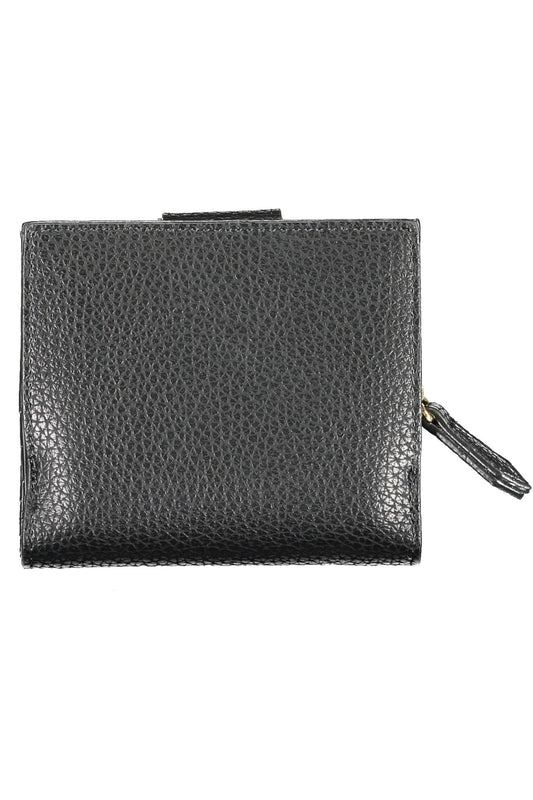 Black Valentino women's wallet with sleek leather design, featuring multiple card slots and a compact, stylish appearance.