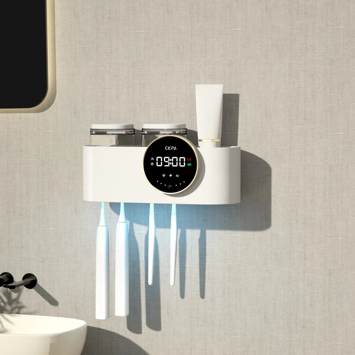 H2 Double Cup UV Toothbrush Sanitizer with Holder