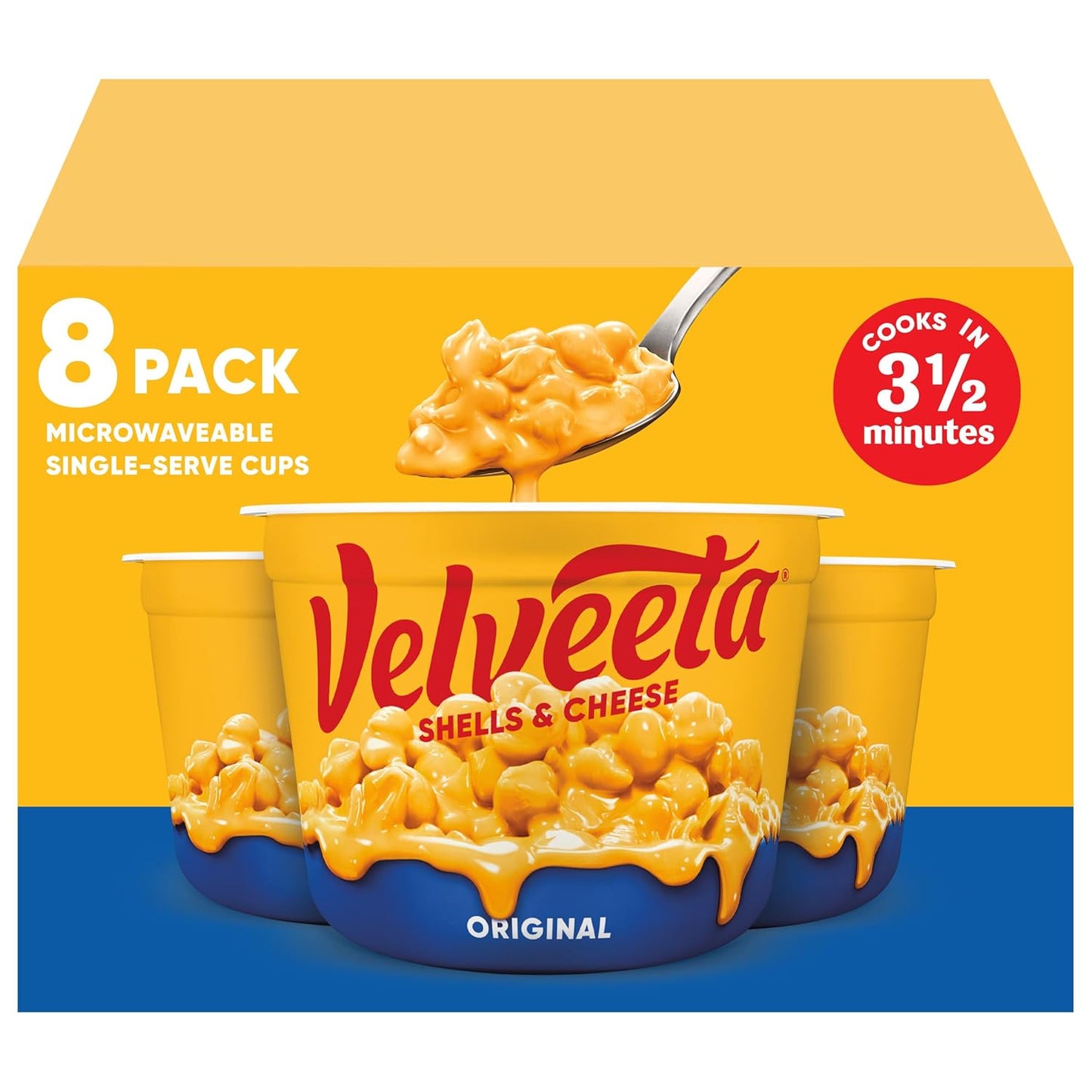 Velveeta Shells and Cheese Mac and Cheese cups, 8-pack, original flavor, ready-to-eat snack or dinner side in 2.39 oz cups