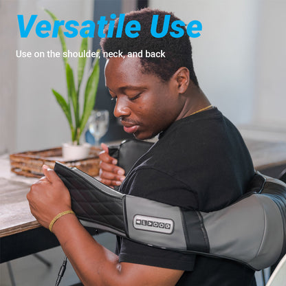 iReliev Shiatsu Neck and Back Massager demonstrating versatile use for soothing muscle relief and relaxation.