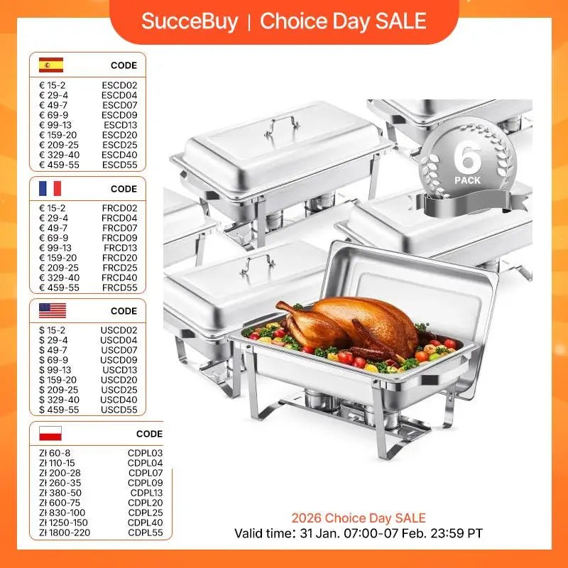 VEVOR 8 Qt 4/6 Pack Chafing Dish Buffet Set Stainless Steel Chafer Rectangle Catering Warmer Server with Lid Water Pan for party - BACKUPMYFILESNOW