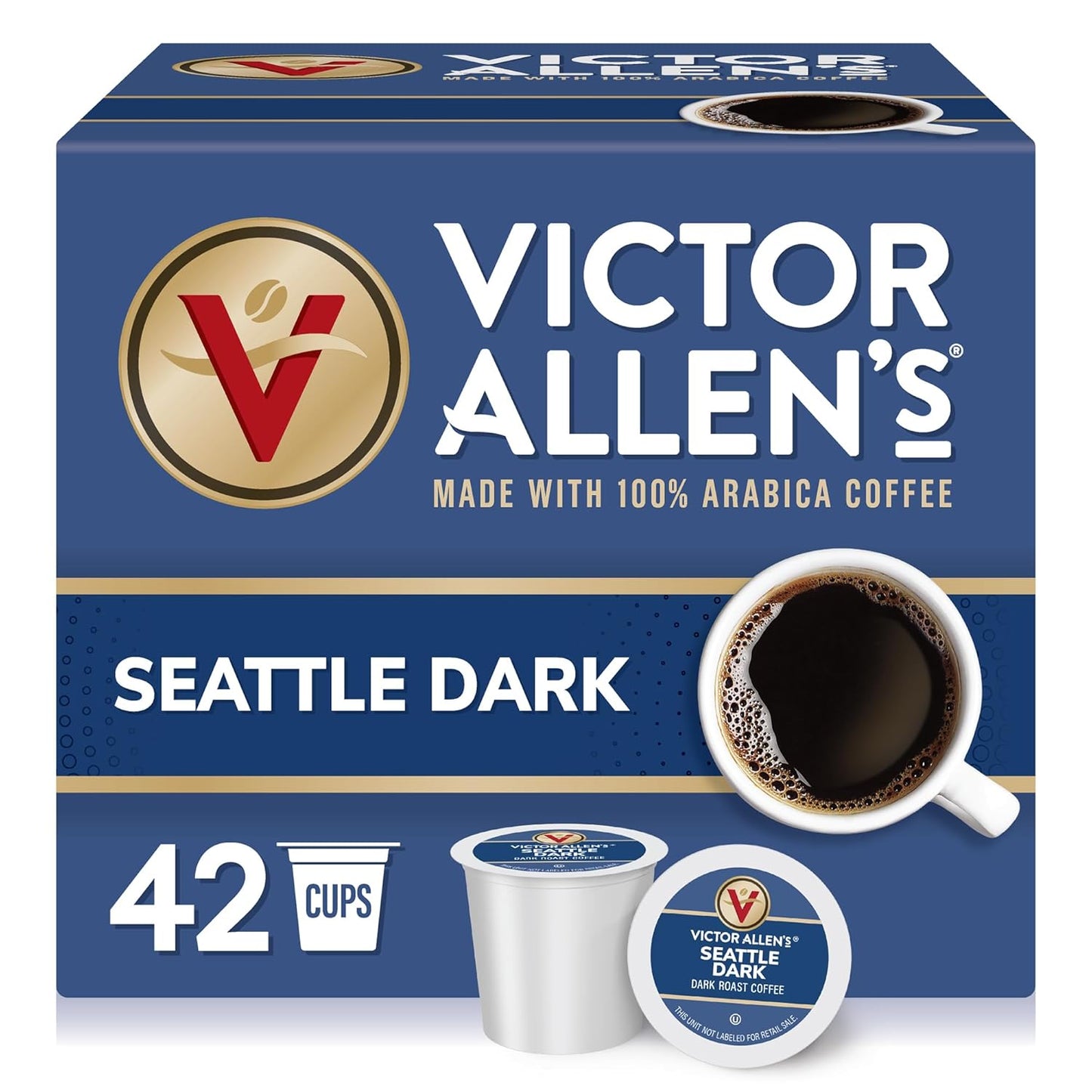 Victor Allen's Coffee Seattle Dark Roast single-serve K-Cup pods for Keurig brewers, 80-count pack, rich and bold coffee flavor.
