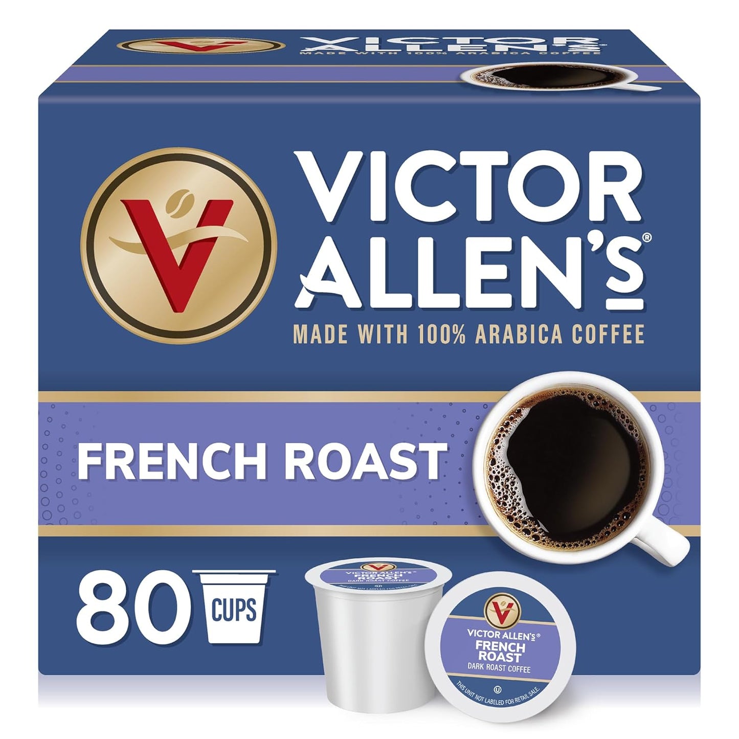 Victor Allen's Coffee Seattle Dark Roast single-serve K-Cup pods for Keurig brewers, 80-pack with rich, bold flavor.