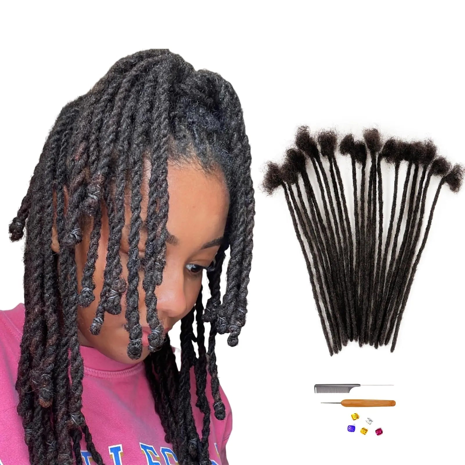 Viovian 0.6cm Loc Extensions Human Hair 8 Inch 60 Strands Dread Extensions Human Hair Dreadlock Extensions for Men Human Dreads Extensions Natural Black - BACKUPMYFILESNOW