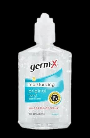 VIP Extensions Germ-X hand sanitizer 8oz bottle with pump, original formula, in a clear plastic container, for hand hygiene and sanitization.