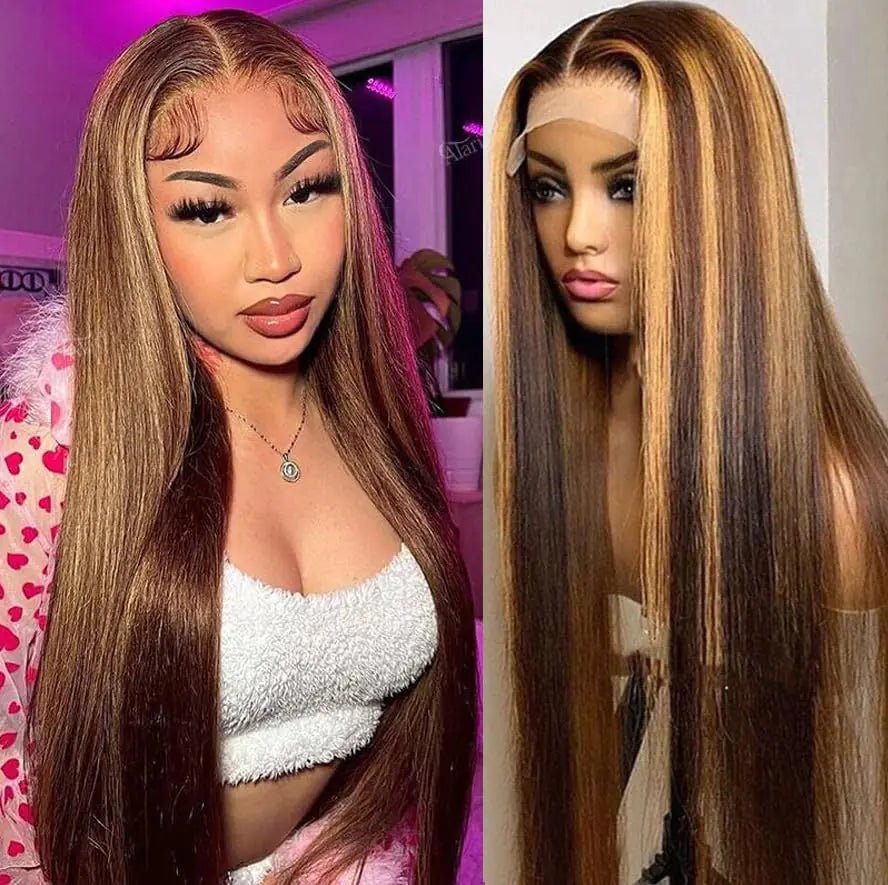 Vipvyong Honey Blonde Wig Human Hair Straight Highlight Lace Front Wig Human Hair 180 Density Ombre Lace Front Wig Human Hair Pre Plucked Bleached Knots Transparent Frontal Wigs Human Hair(18inch) - BACKUPMYFILESNOW