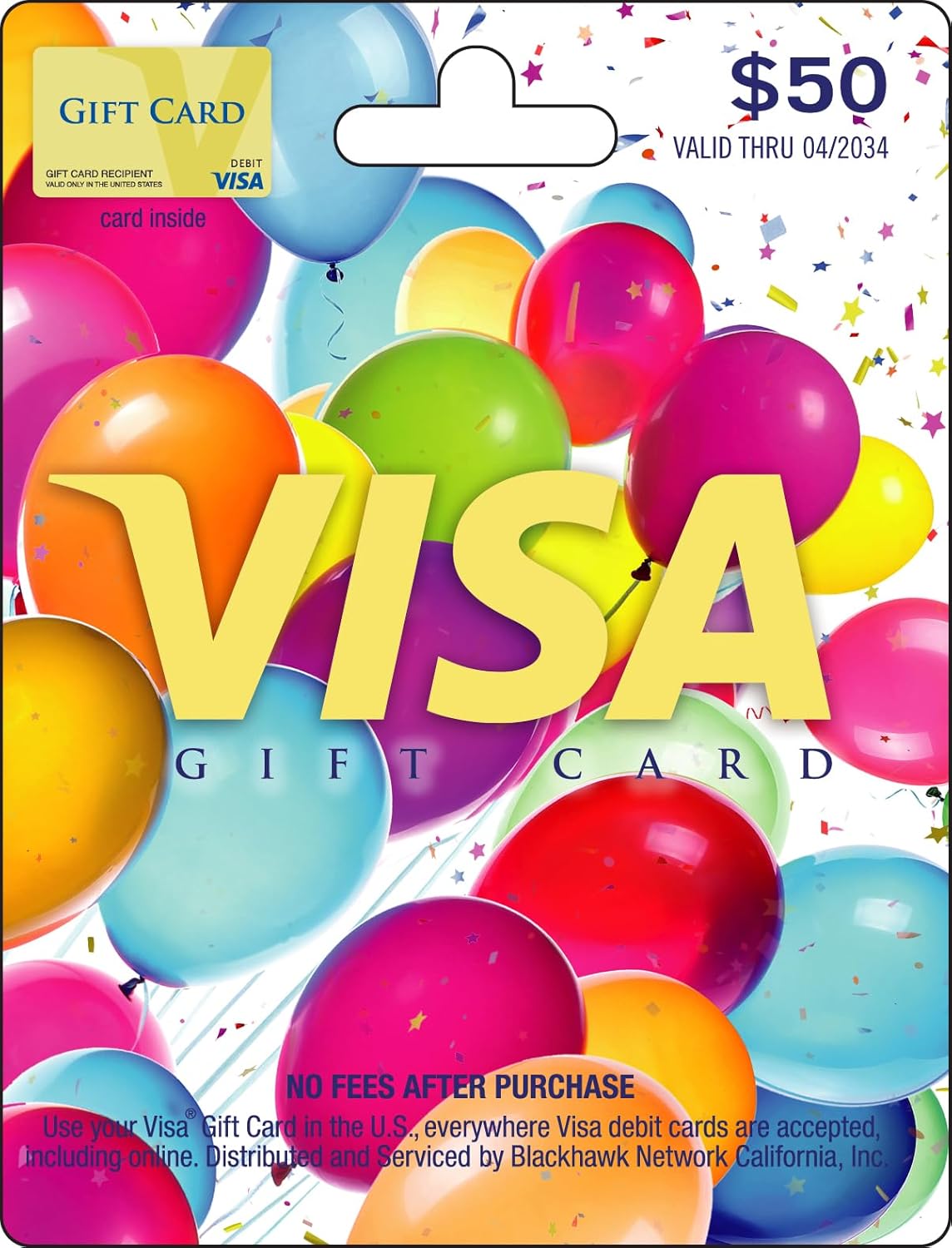 Visa physical gift card in $50 denomination with Visa branding, displayed with a sleek design and clear denomination.
