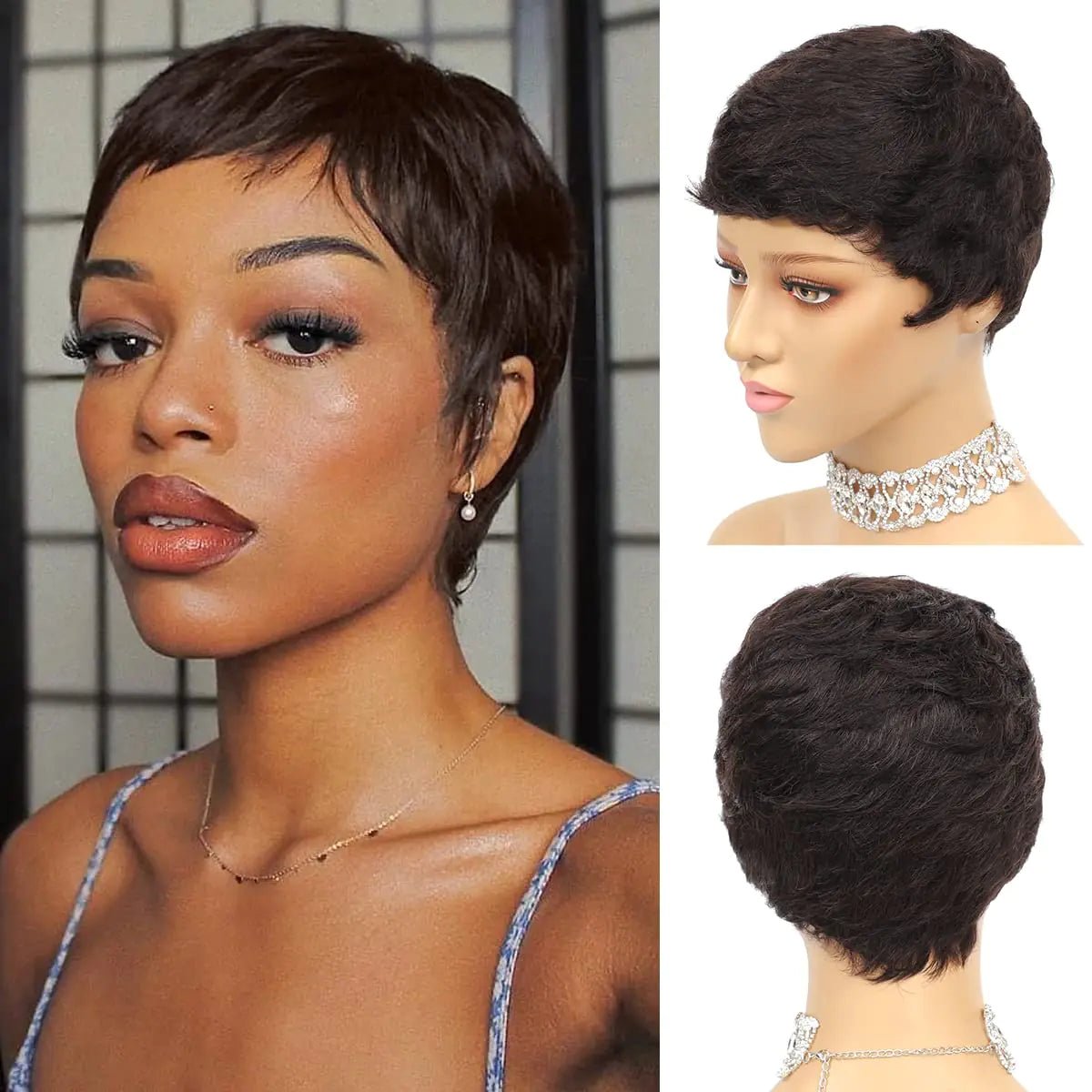 VRVogue Short Human Hair Pixie Wigs Pixie Cut Short Black Wavy Wigs Layered Short Human Hair Wigs for Black Women (Pixie Cut Wigs 2) - BACKUPMYFILESNOW