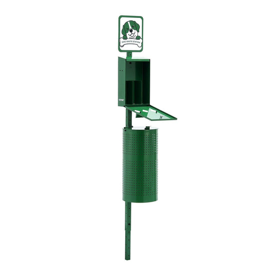 VYSN outdoor dog waste station with 11.5-gallon capacity and 600 waste bags, designed for convenient pet waste disposal.