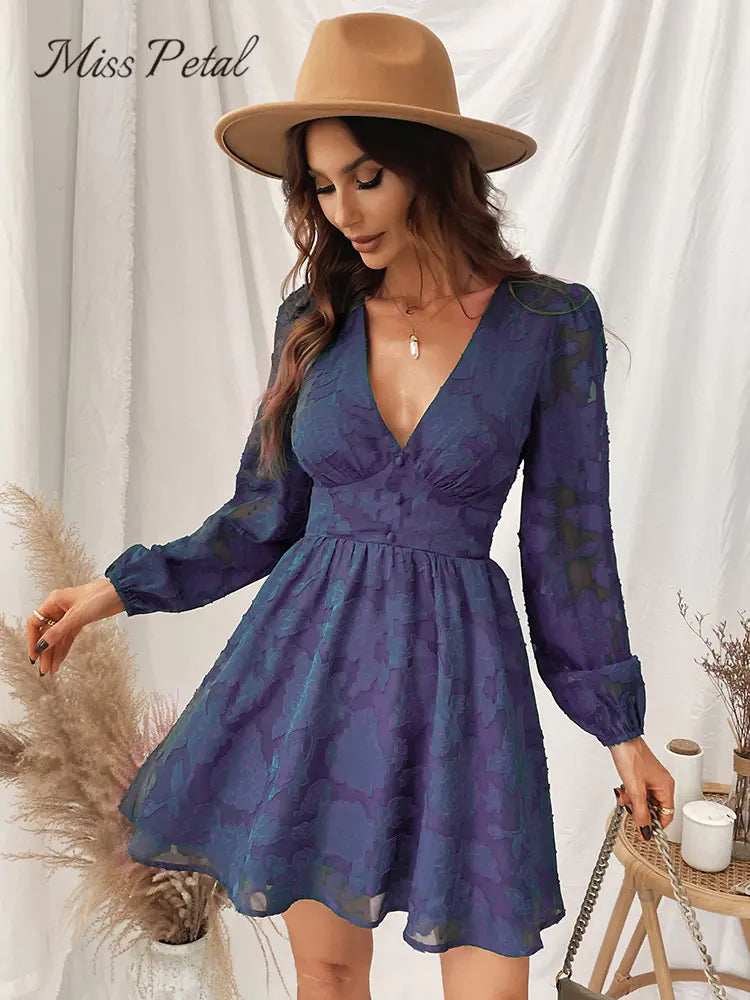 MISS PETAL Green Plunge A-Line Mini Dress for Women