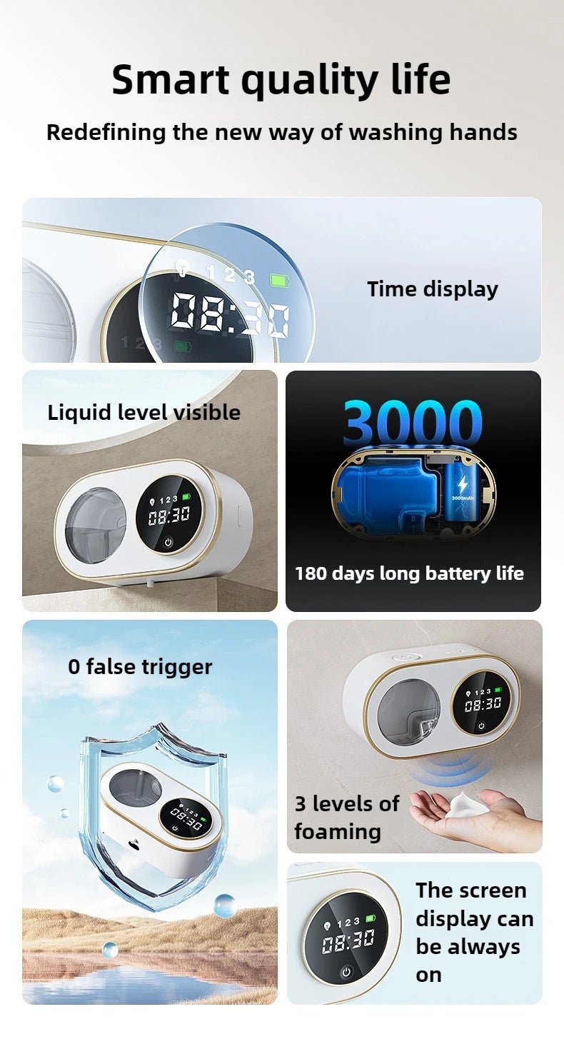 Wall Mounted Automatic Soap Dispenser with Large Capacity Non - contact Rechargeable Sensor Kitchen with LED Intelligence Cleaning - BACKUPMYFILESNOW