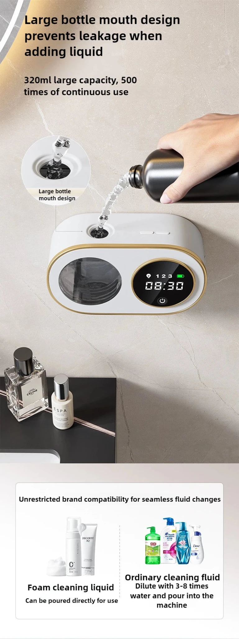 Wall Mounted Automatic Soap Dispenser with Large Capacity Non - contact Rechargeable Sensor Kitchen with LED Intelligence Cleaning - BACKUPMYFILESNOW