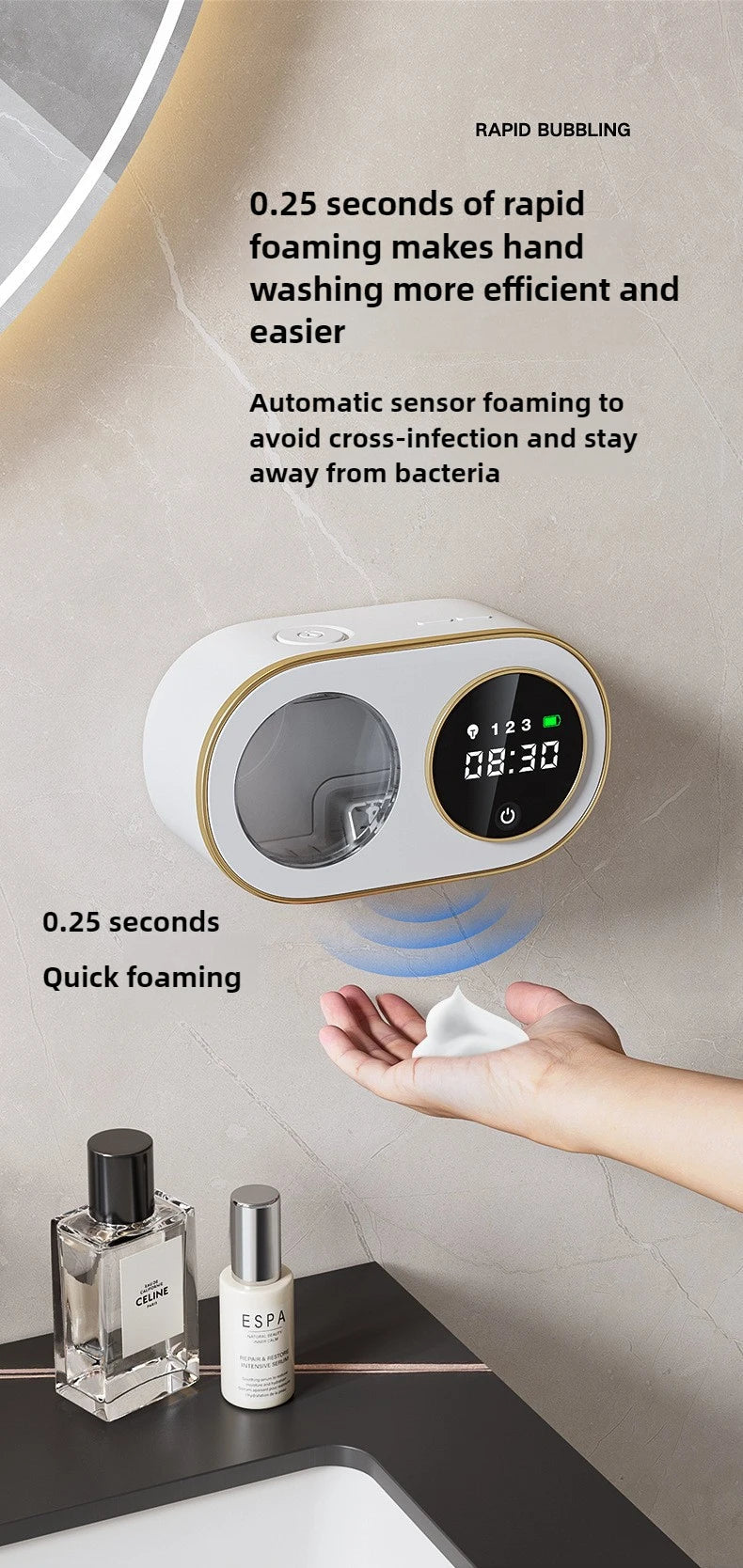 Wall Mounted Automatic Soap Dispenser with Large Capacity Non - contact Rechargeable Sensor Kitchen with LED Intelligence Cleaning - BACKUPMYFILESNOW