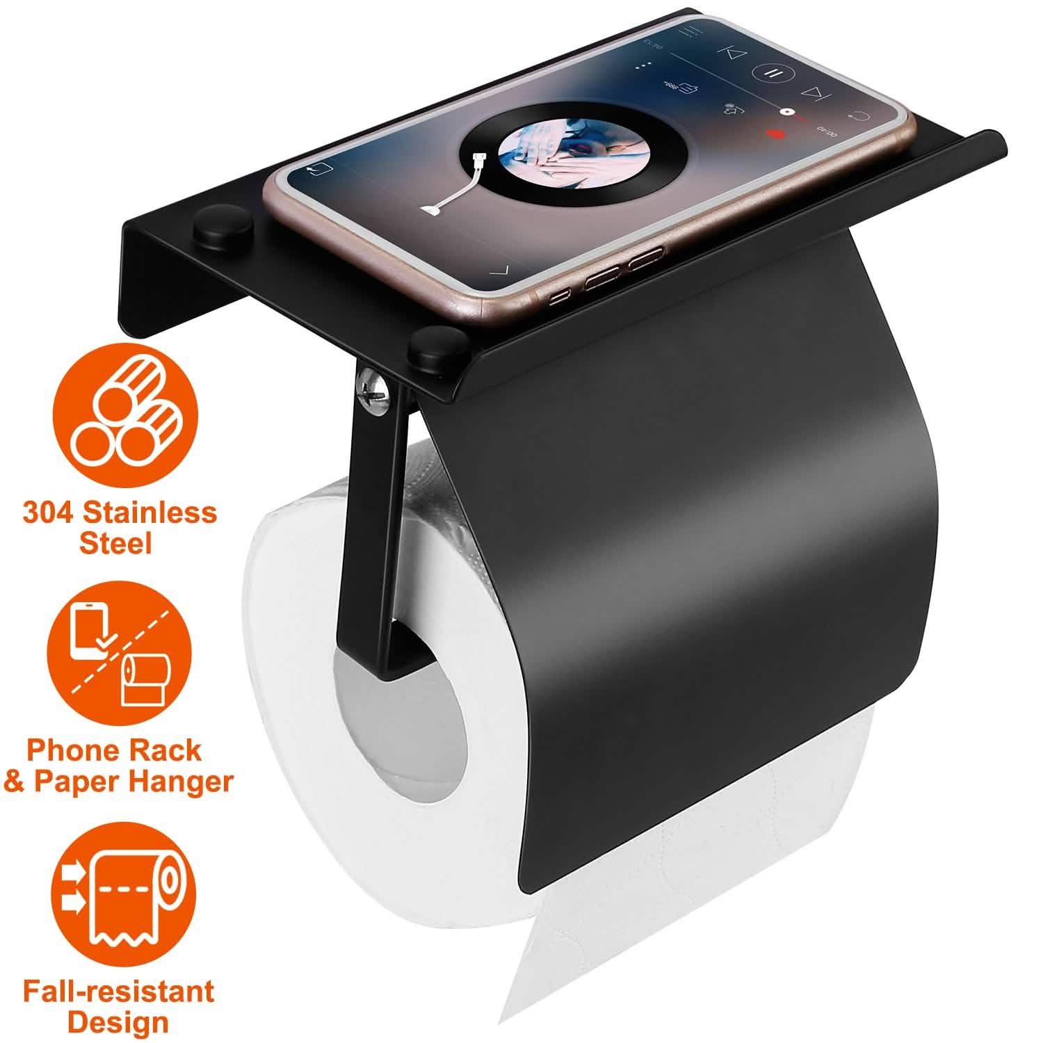 Wall Mounted Toilet Paper Holder with Phone Storage Rack - BACKUPMYFILESNOW.COM®