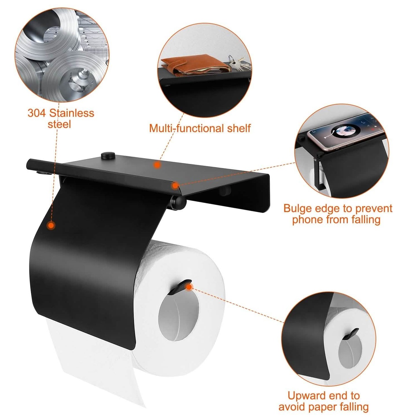 Wall Mounted Toilet Paper Holder with Phone Storage Rack - BACKUPMYFILESNOW.COM®