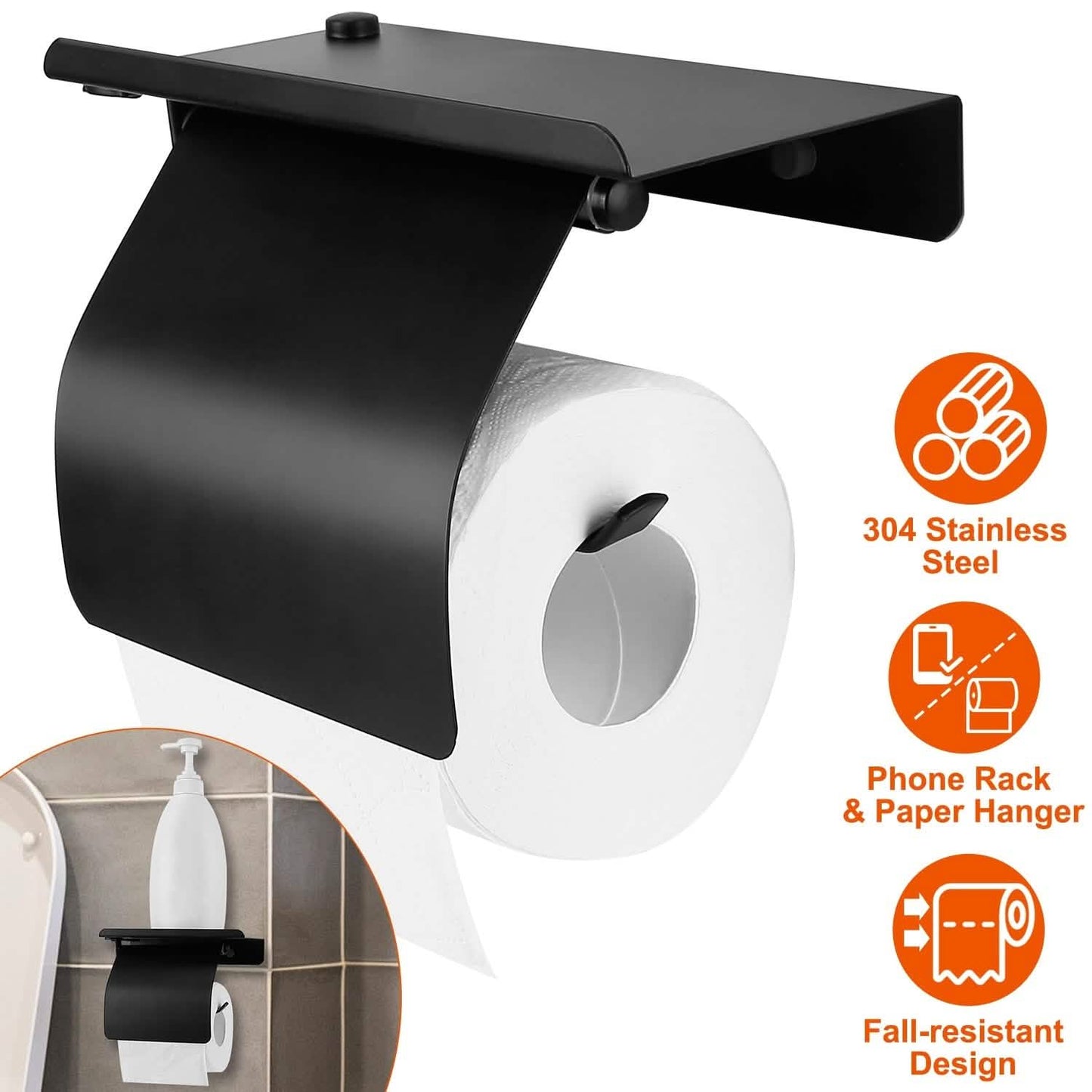 Wall Mounted Toilet Paper Holder with Phone Storage Rack - BACKUPMYFILESNOW.COM®