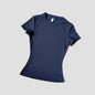 Navy women’s seamless yoga top by WAREBALL, short-sleeve fitness shirt for gym, running, and active wear.