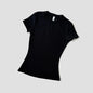 Navy women’s seamless yoga top by WAREBALL, short sleeve gym shirt designed for active wear and fitness activities.