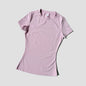 Navy women’s seamless yoga top by WAREBALL, short sleeve fitness shirt for gym, running, and active wear.