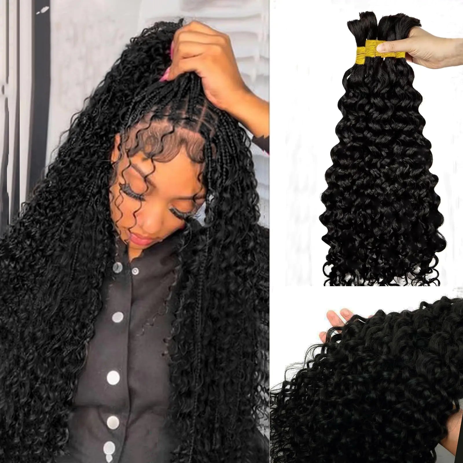 Water Wave Human Braiding Hair for Boho Braids Curly Human Braiding Hair Bulk Human Hair for Braiding No Weft Natural Black 100% Human Hair Bundles 1 Pack - 2 Bundles 100g 24in - BACKUPMYFILESNOW
