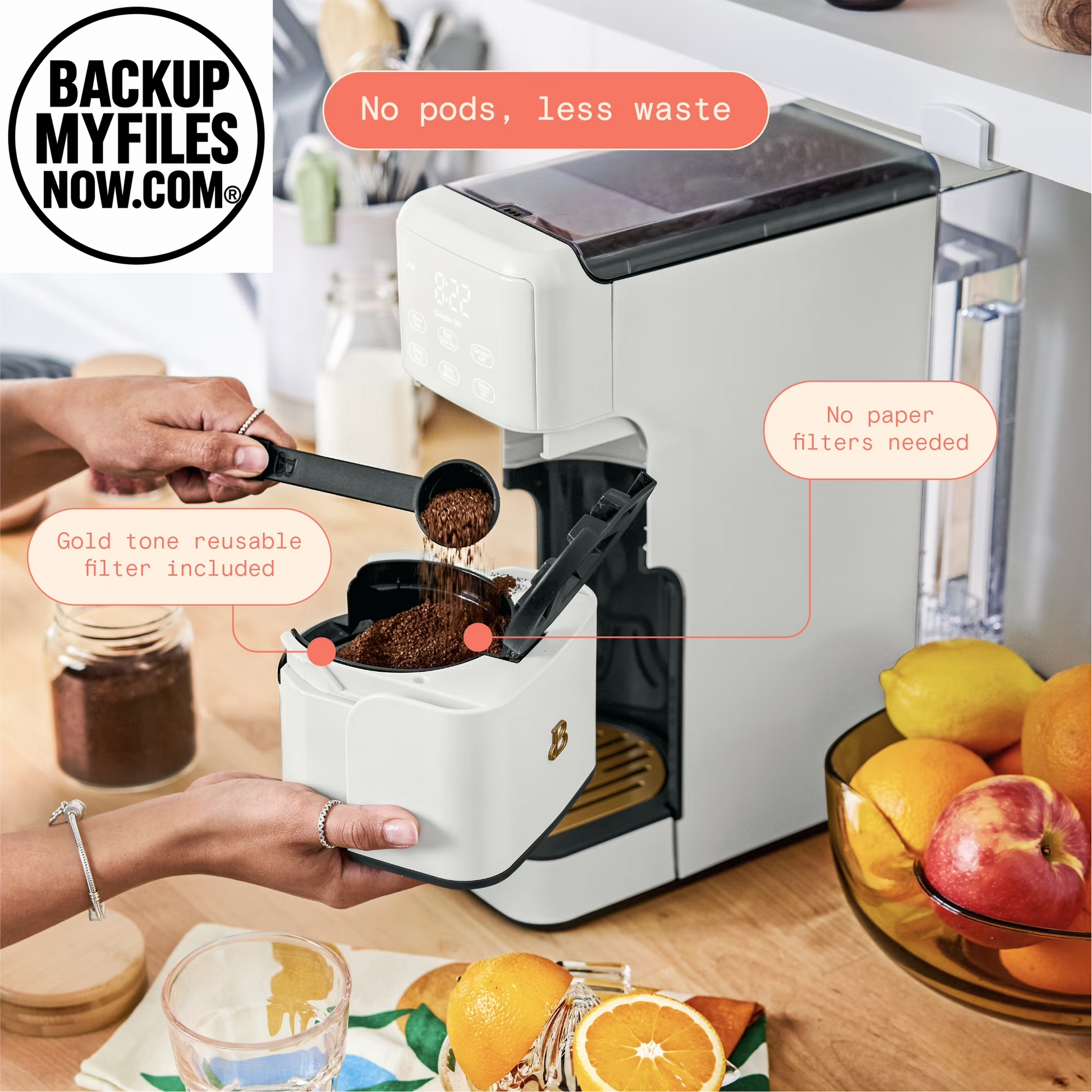 Beautiful Perfect Grind™ Programmable Single Serve Coffee Maker with Build-In Grinder, White Icing by Drew Barrymore