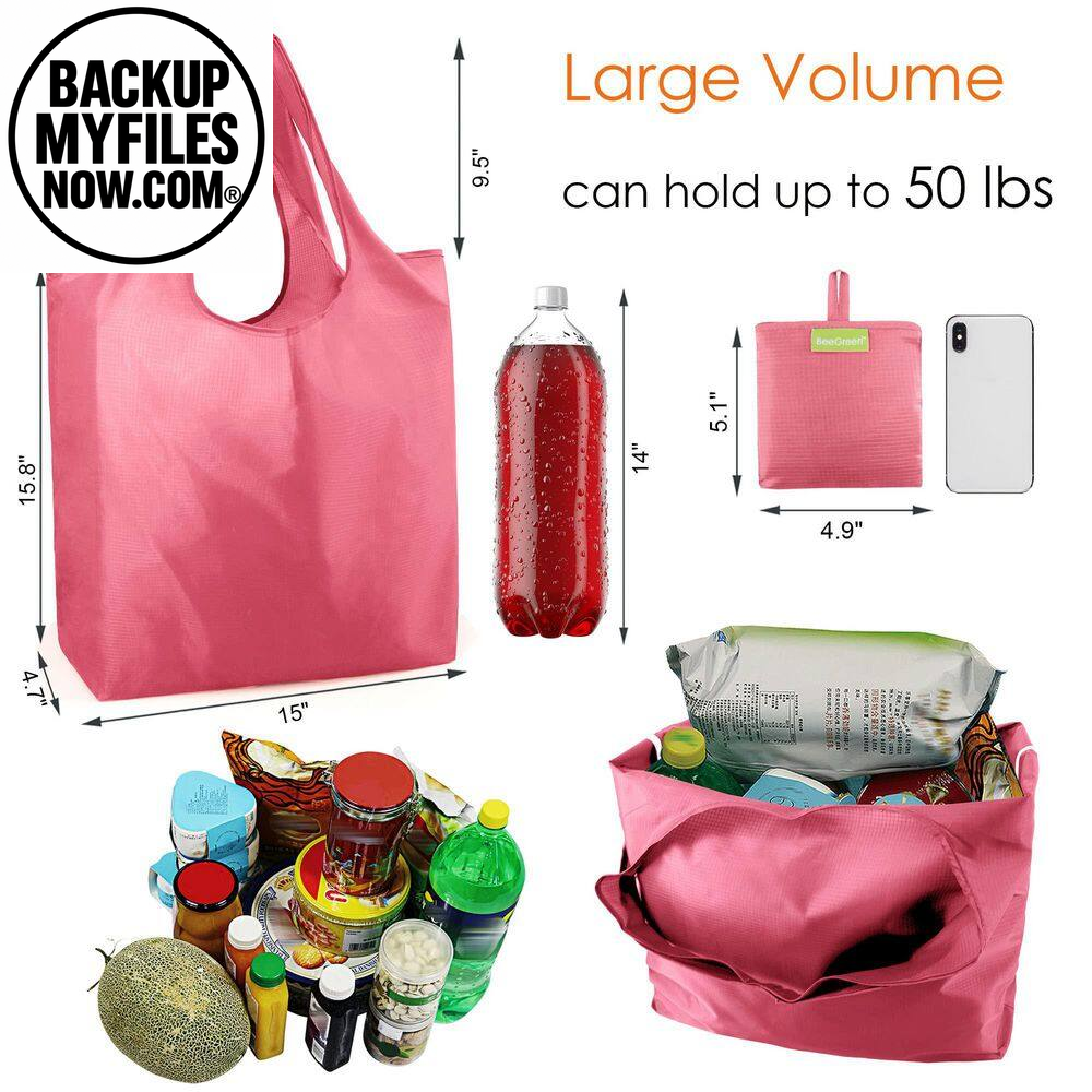 10 Pack Pink Reusable Grocery Bag with Storage Pouch, Reusable Shopping Bags Bulk with Elastic Band