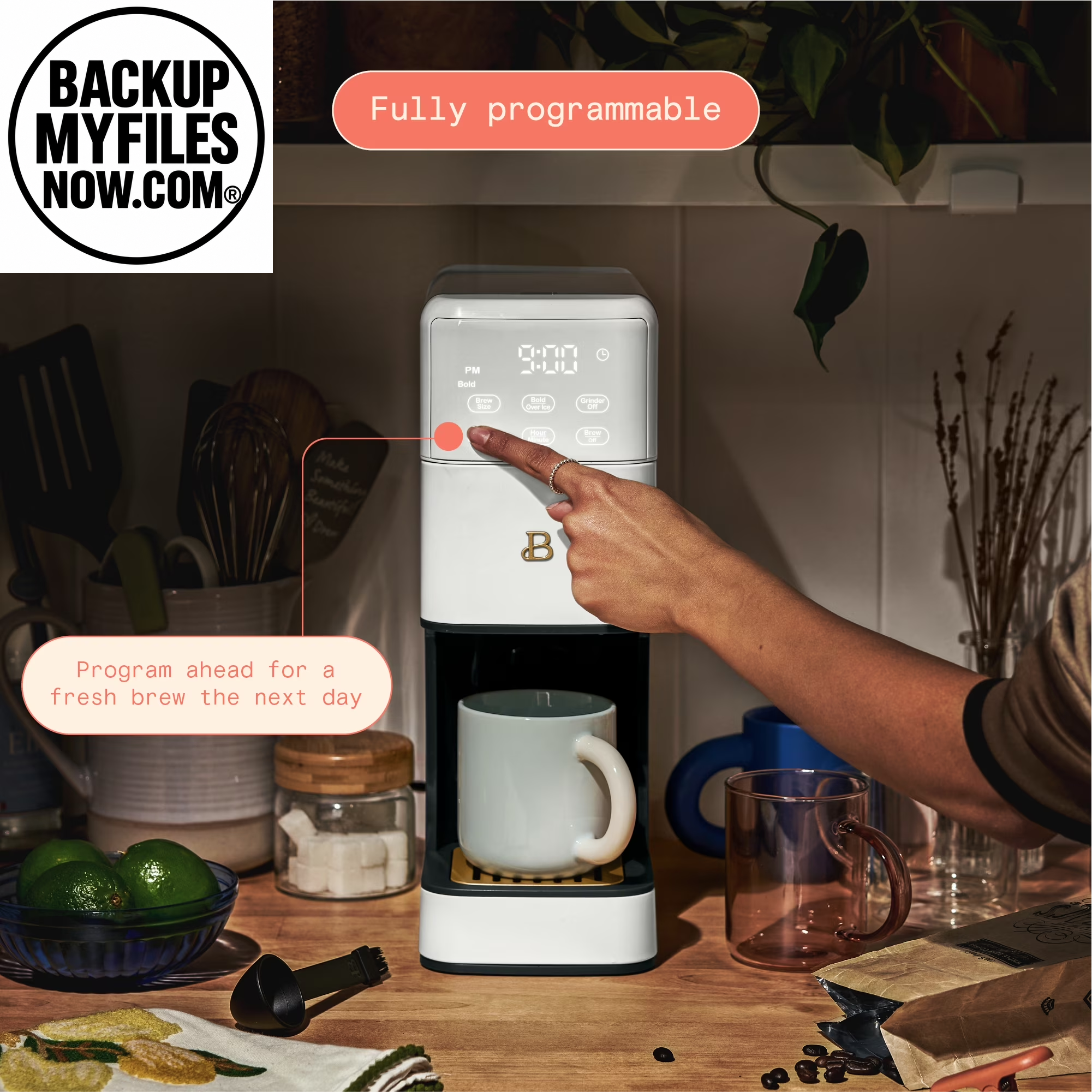 Beautiful Perfect Grind™ Programmable Single Serve Coffee Maker with Build-In Grinder, White Icing by Drew Barrymore