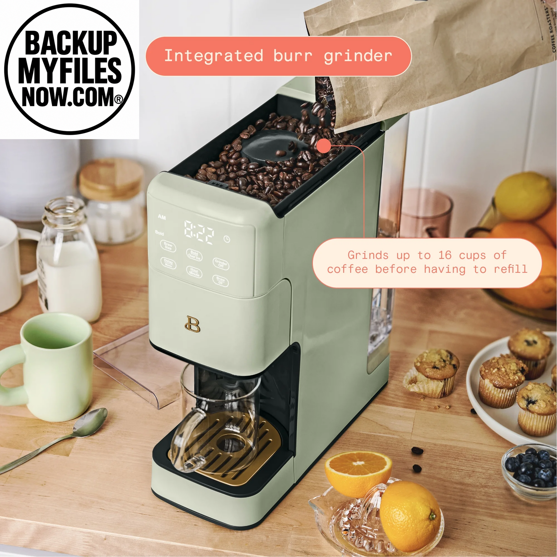 Beautiful Perfect Grind™ Programmable Single Serve Coffee Maker, Sage Green by Drew Barrymore
