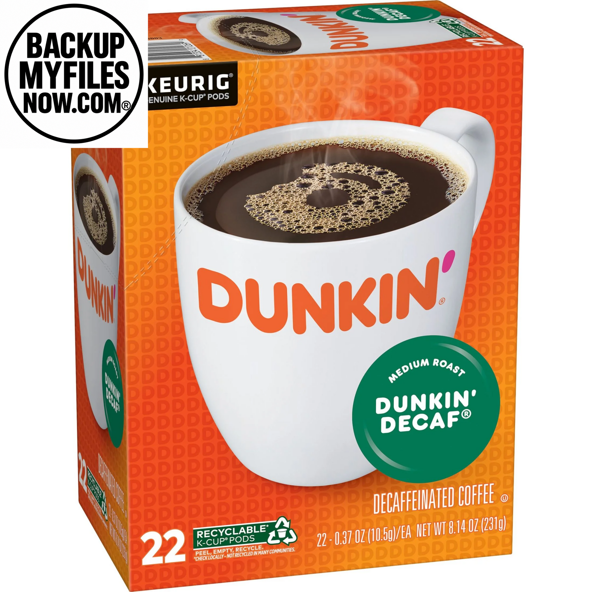 (4 Pack) Dunkin’ Decaf Medium Roast Coffee, Keurig K Cup Pods, 22 Count Box