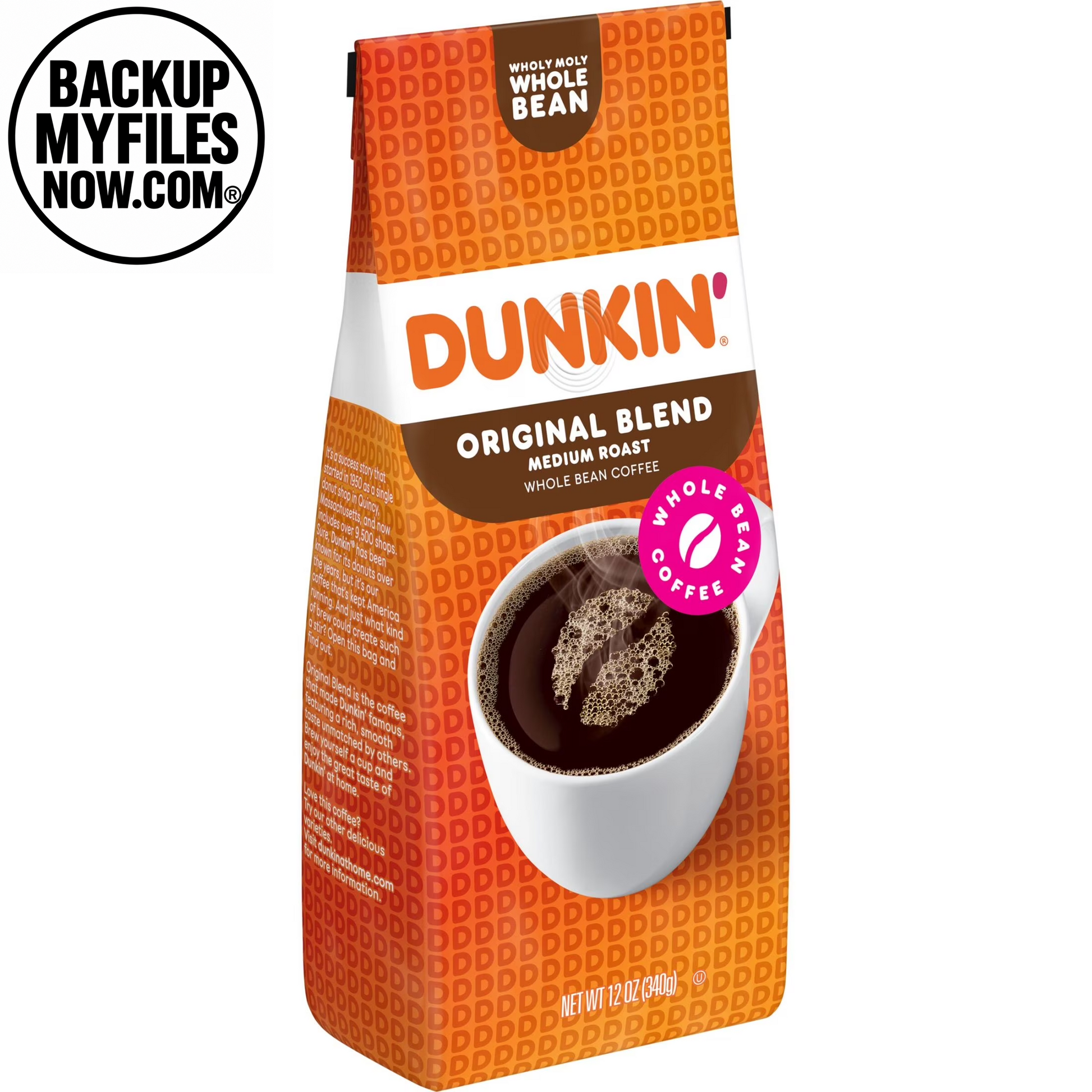 Dunkin’ Original Blend Whole Bean Coffee, Medium Roast, 12 Oz Bag