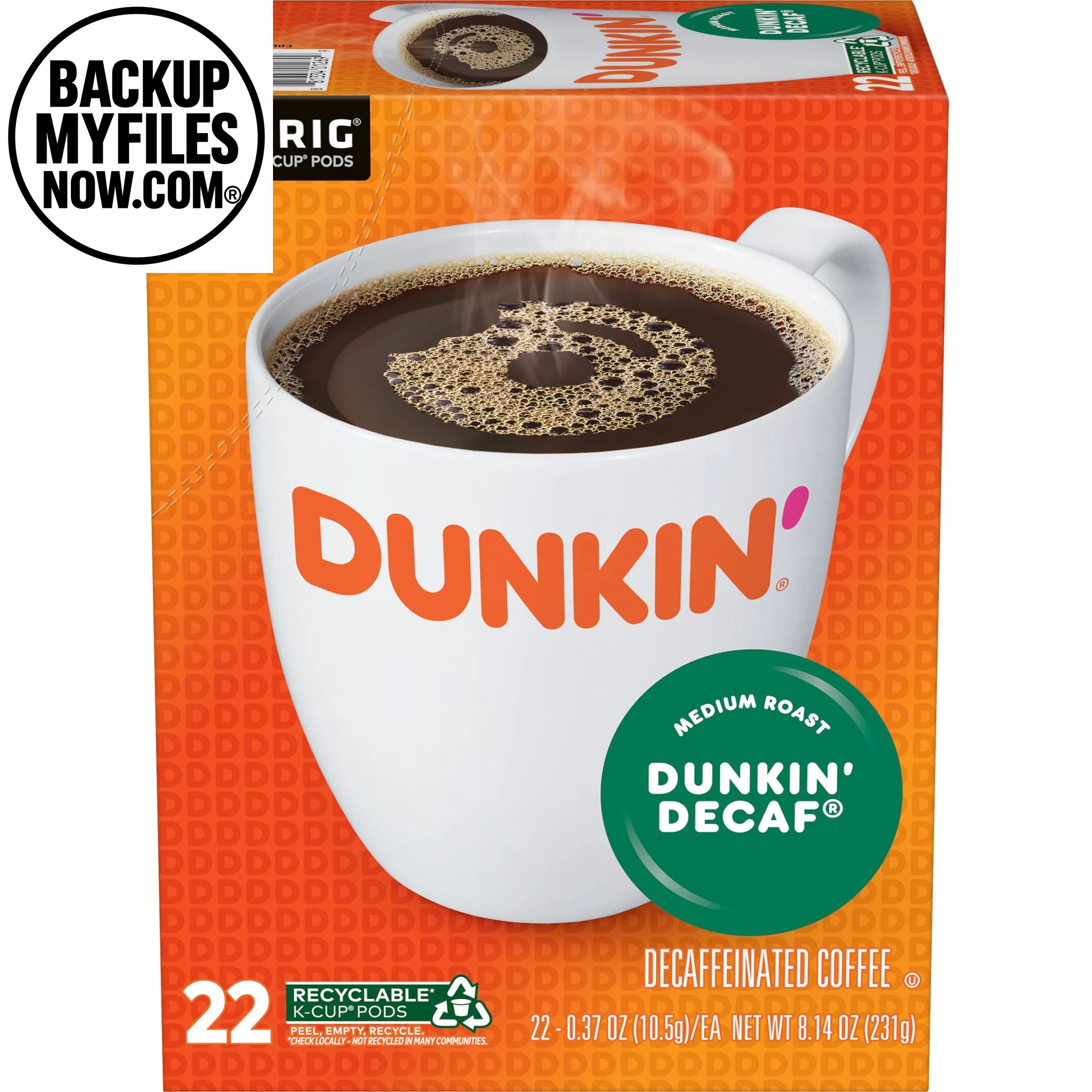 (4 Pack) Dunkin’ Decaf Medium Roast Coffee, Keurig K Cup Pods, 22 Count Box