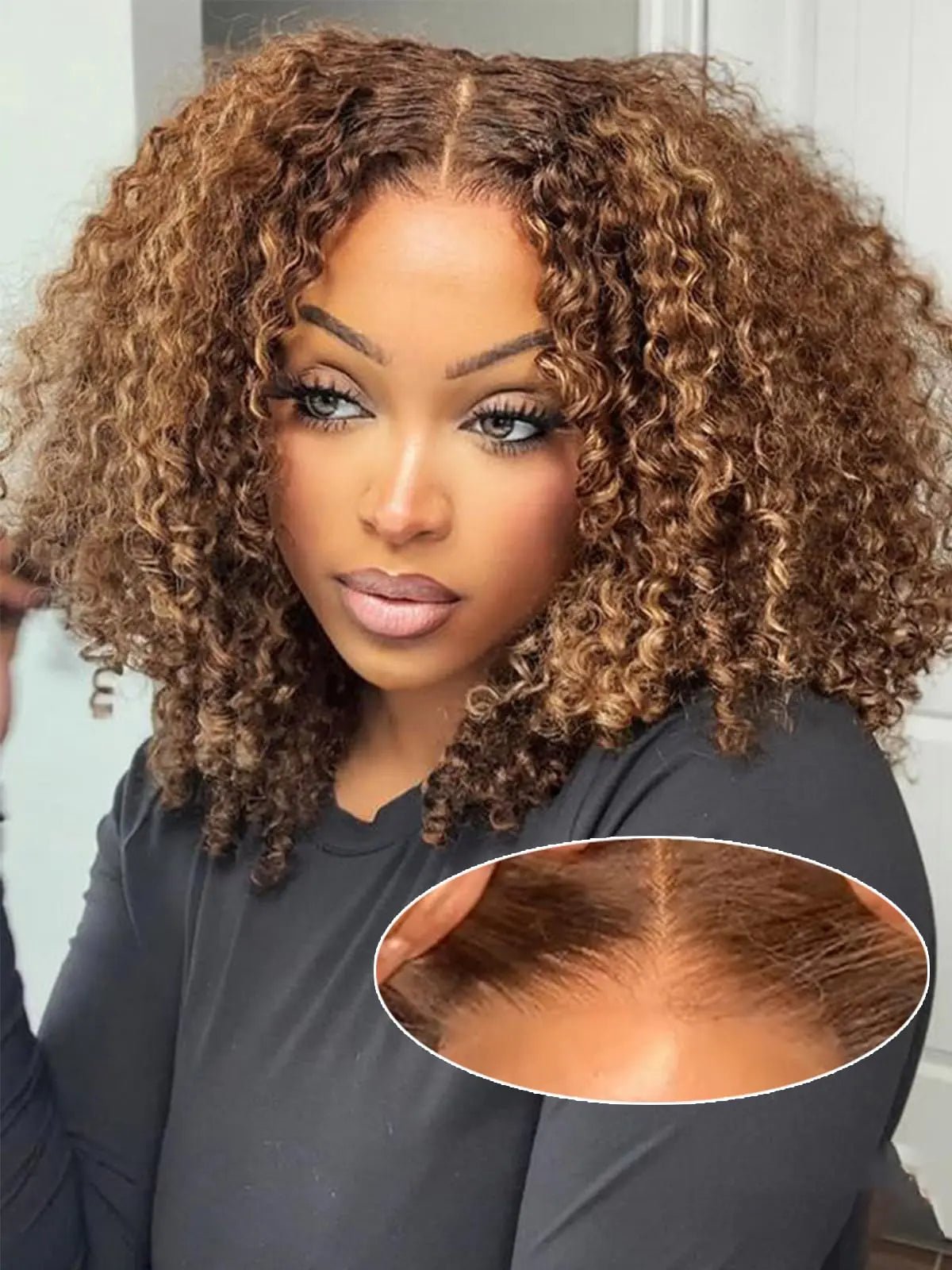 Wear and Go Glueless Wig Ombre Highlight 4/27 Afro Kinkycurly Wigs Pre Cut HD Lace Wig human hair Pre PluckedNatural Hairline for Women 200% Density 10 inch - BACKUPMYFILESNOW