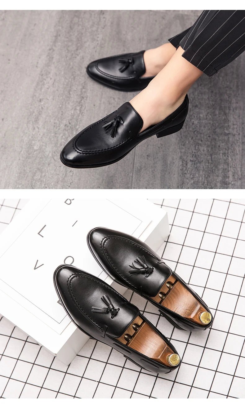 Wedding Shoes For Men Slip On Loafers Trend Tassels Leather Shoes Male Men’s Dress Shoes Business Shoes Men British Style Formal - BACKUPMYFILESNOW