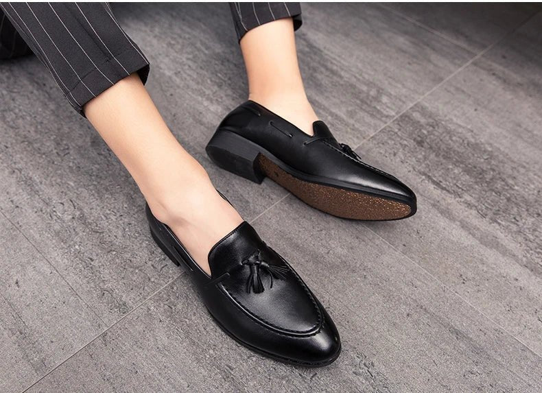 Wedding Shoes For Men Slip On Loafers Trend Tassels Leather Shoes Male Men’s Dress Shoes Business Shoes Men British Style Formal - BACKUPMYFILESNOW