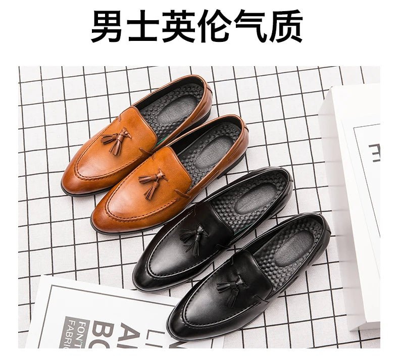 Wedding Shoes For Men Slip On Loafers Trend Tassels Leather Shoes Male Men’s Dress Shoes Business Shoes Men British Style Formal - BACKUPMYFILESNOW