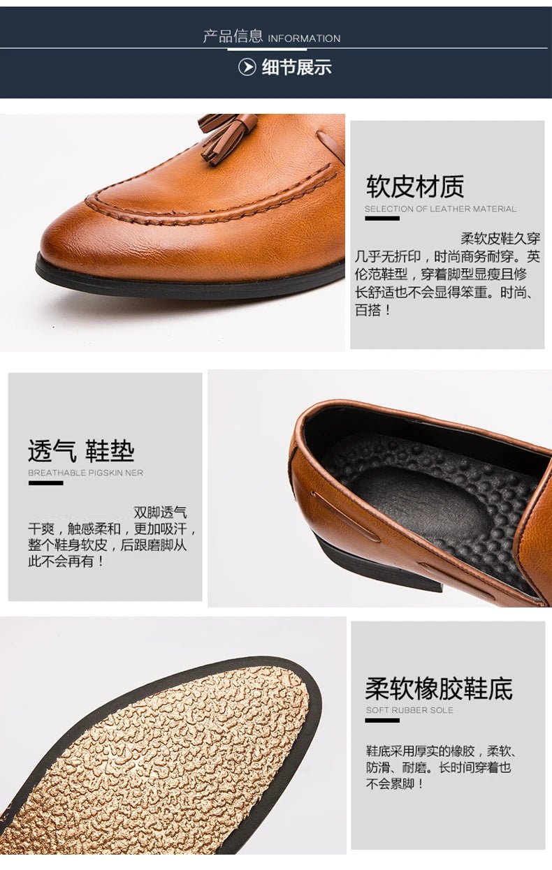 Wedding Shoes For Men Slip On Loafers Trend Tassels Leather Shoes Male Men’s Dress Shoes Business Shoes Men British Style Formal - BACKUPMYFILESNOW