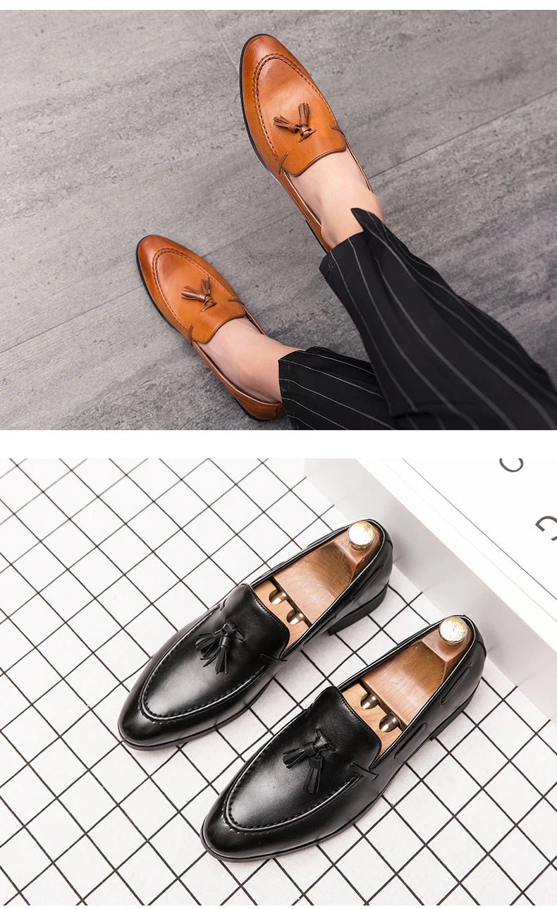 Wedding Shoes For Men Slip On Loafers Trend Tassels Leather Shoes Male Men’s Dress Shoes Business Shoes Men British Style Formal - BACKUPMYFILESNOW