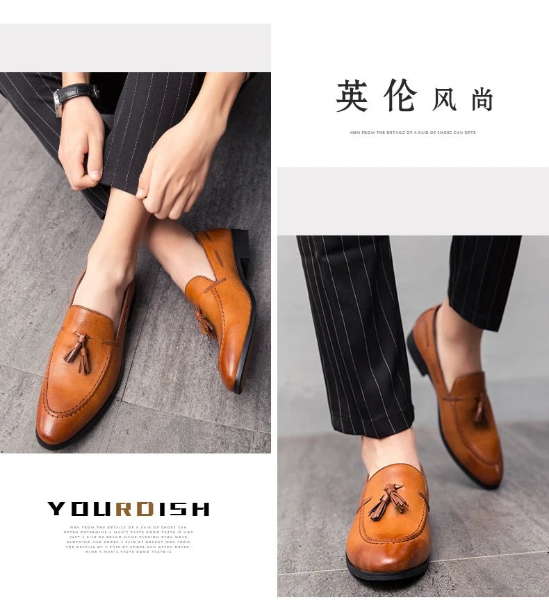 Wedding Shoes For Men Slip On Loafers Trend Tassels Leather Shoes Male Men’s Dress Shoes Business Shoes Men British Style Formal - BACKUPMYFILESNOW