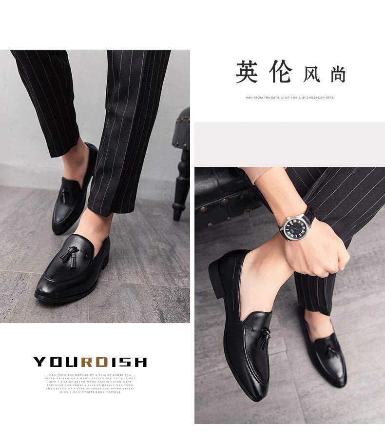 Wedding Shoes For Men Slip On Loafers Trend Tassels Leather Shoes Male Men’s Dress Shoes Business Shoes Men British Style Formal - BACKUPMYFILESNOW
