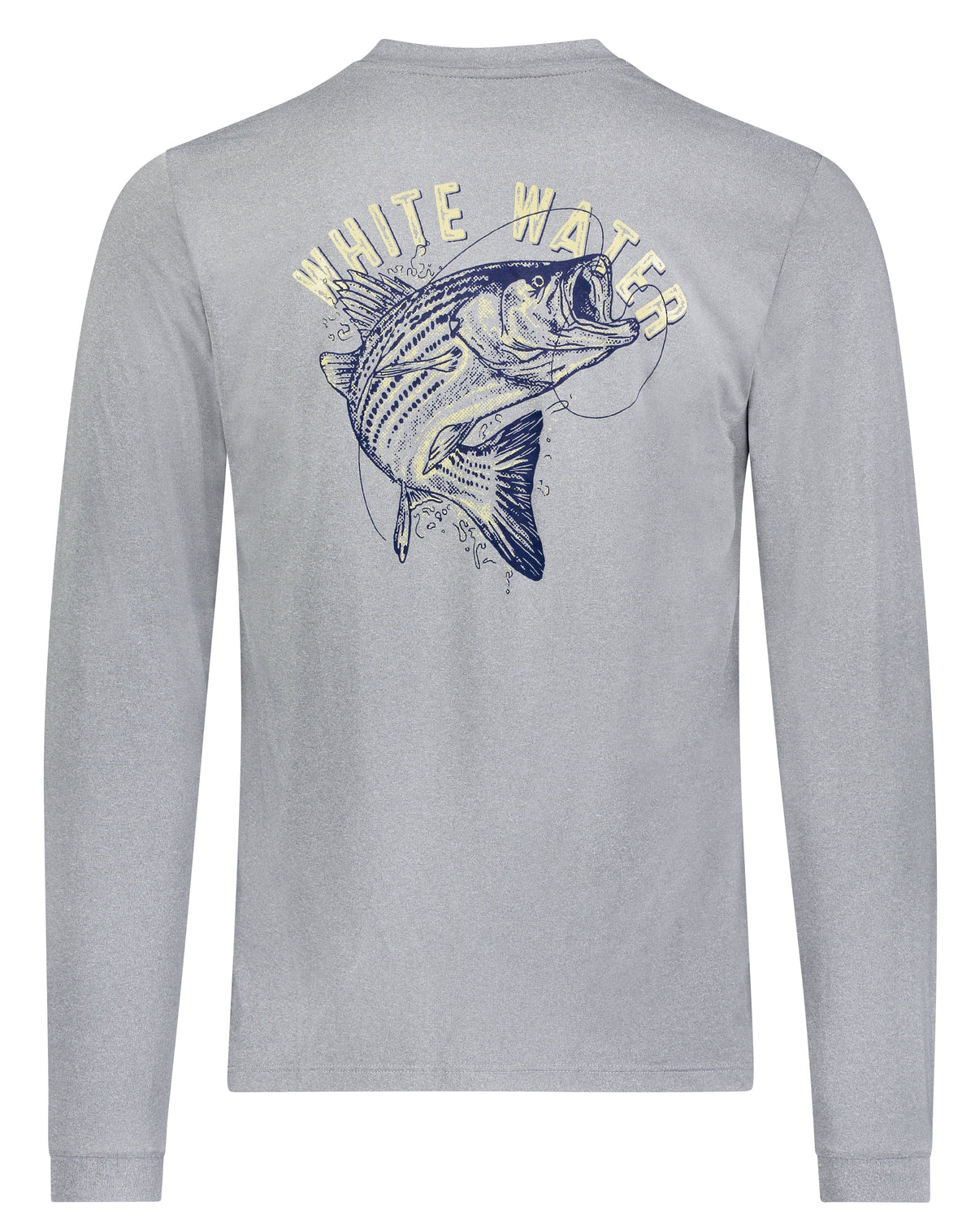 White Water Life Bass Graphic Performance Tee with long sleeves, featuring a bass fish design on the front.