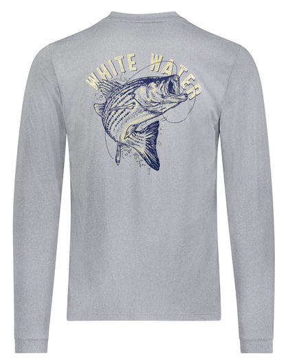 White Water Life Bass Graphic Performance Tee with long sleeves, featuring a bass fish design on the front.