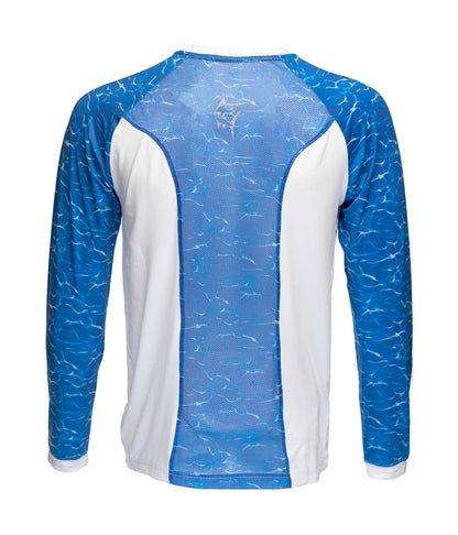 White Water Life CanyonFlex long sleeve shirt in vibrant blue, featuring lightweight, breathable fabric and a comfortable fit.