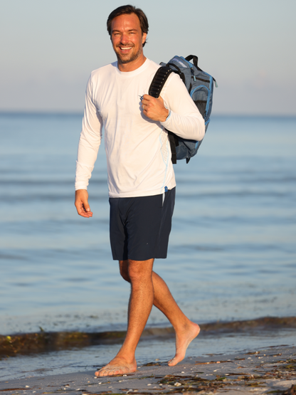 White Water Life Dockside Performance long sleeve shirt shown in navy blue, featuring lightweight fabric and long sleeves.