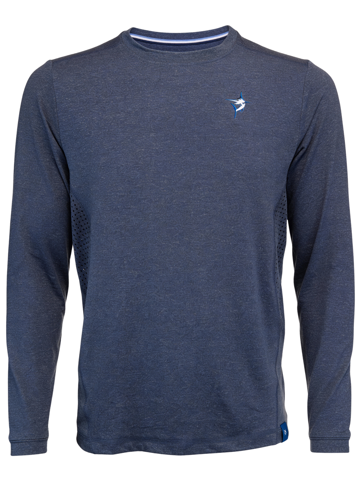 Navy long sleeve performance tee by White Water Life with a sleek fit and breathable fabric, ideal for active wear.