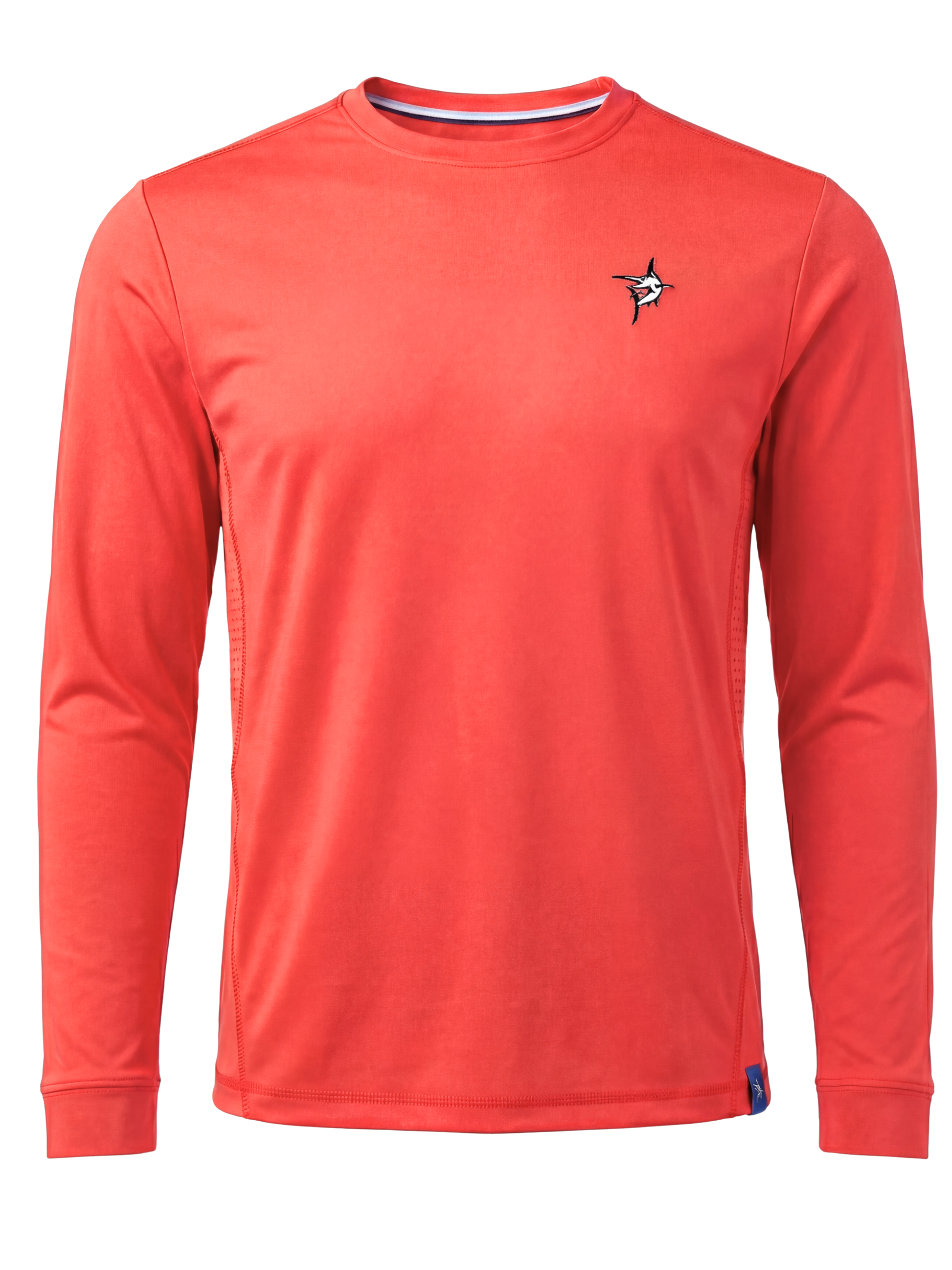 Red long sleeve Grander Performance Tee by White Water Life, featuring a comfortable fit and sporty design.