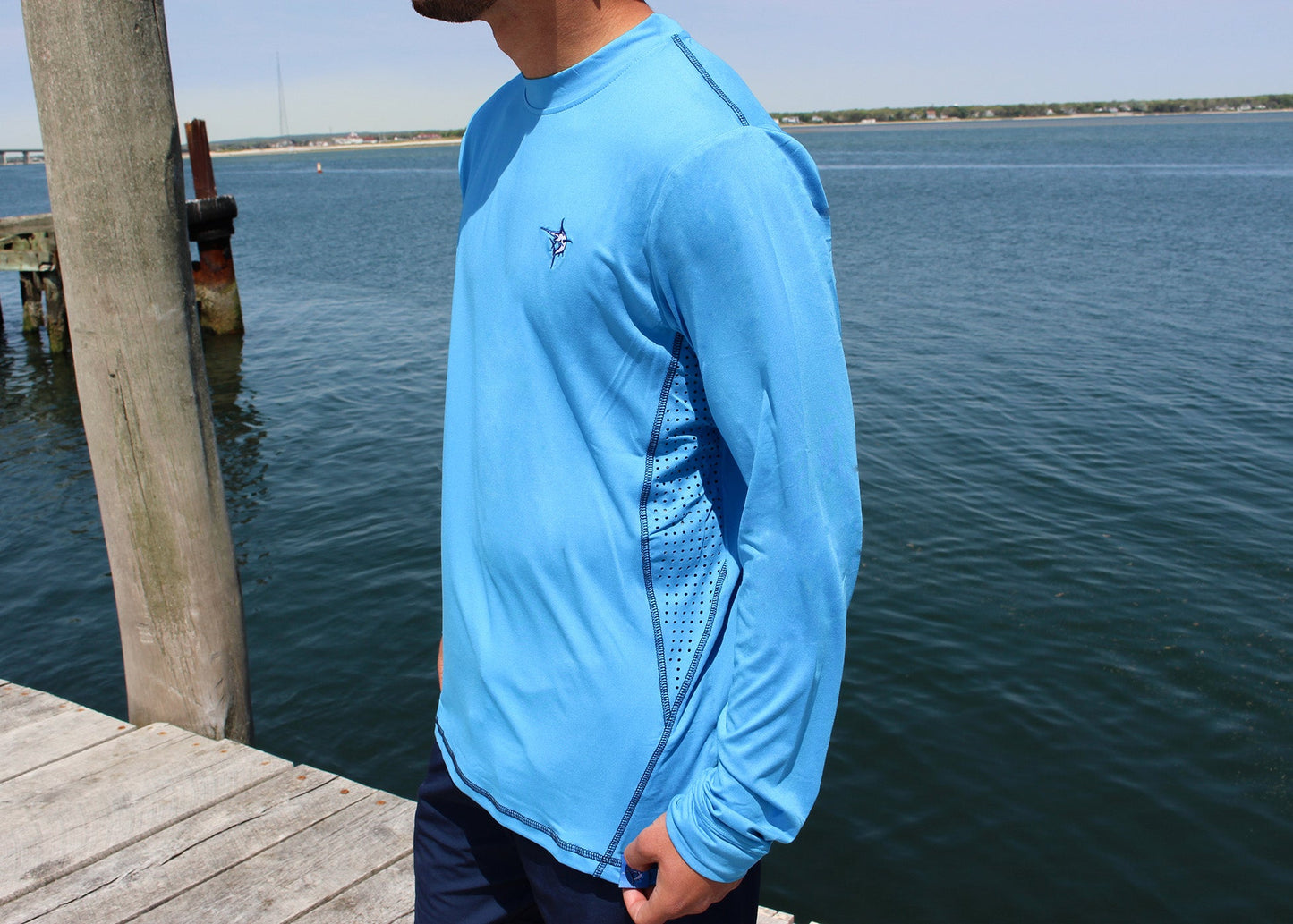 White Water Life Grander Performance long sleeve tee worn by a model, showcasing the comfortable fit and stylish design.